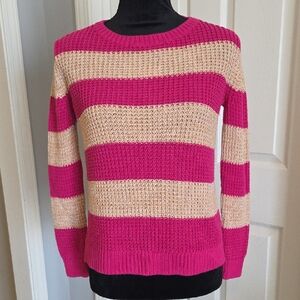 a.n.a Rugby Pink and Cream Waffle Knit Striped Sweater